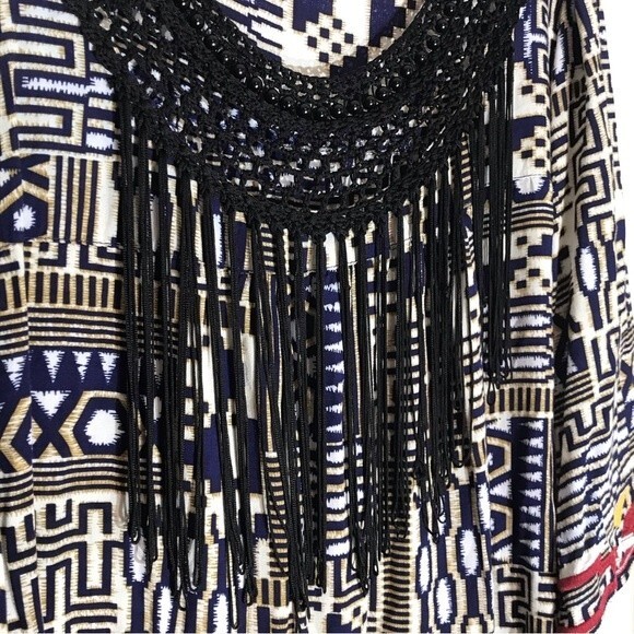 Umgee Scoop Neck Tunic Top Crocheted Embroidered Beaded Fringed Accents - Picture 5 of 10